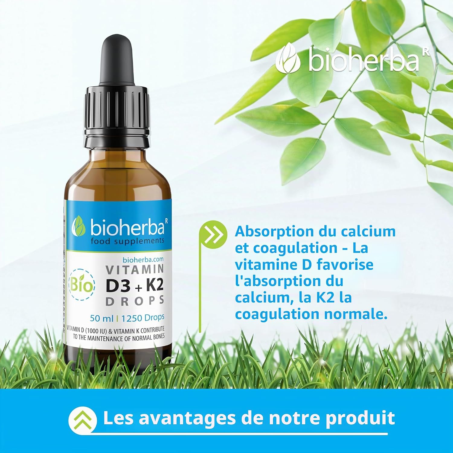 Vitamin D3 + K2 Drops - High Content Formula with MK-7 & MCT Oil | 50ml (1250 Drops) - by Bioherba (1) - Image 3