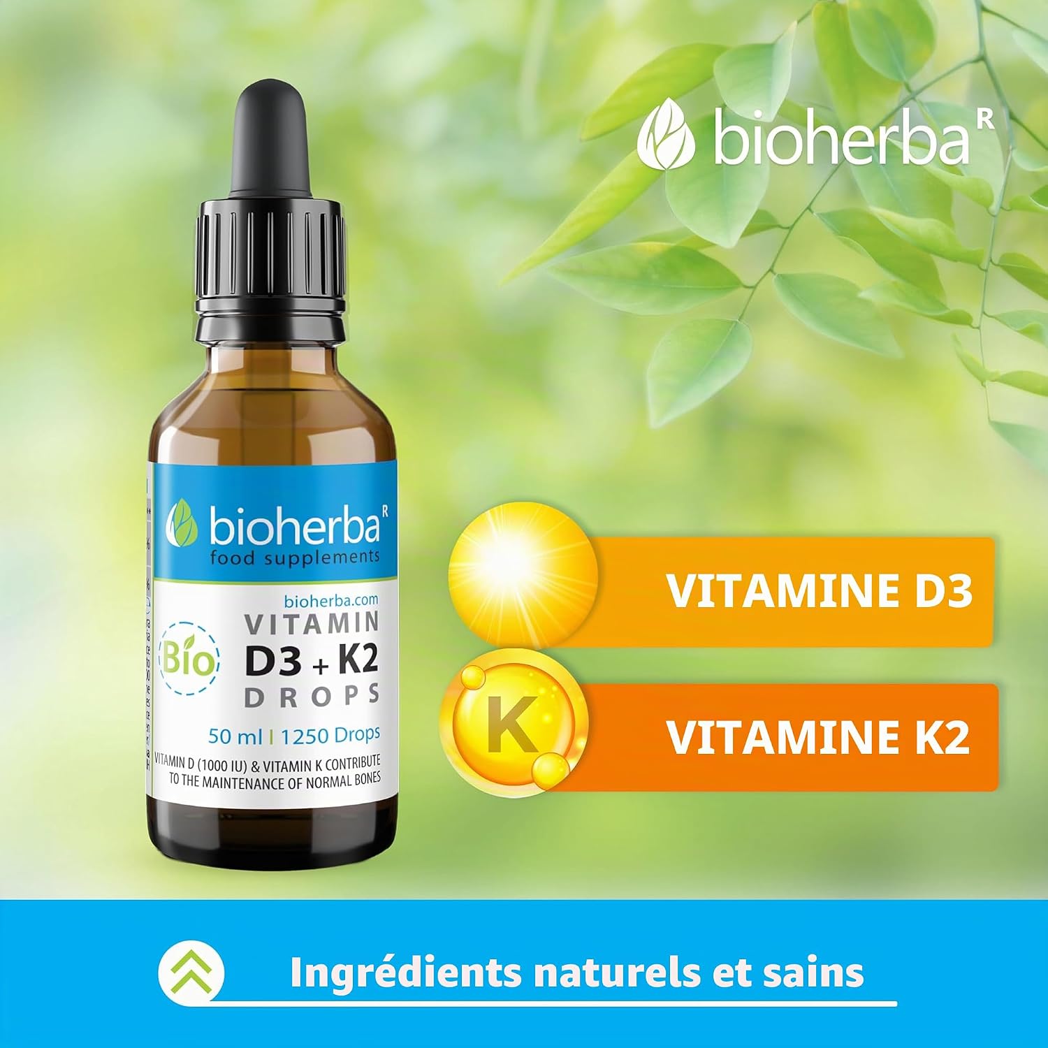 Vitamin D3 + K2 Drops - High Content Formula with MK-7 & MCT Oil | 50ml (1250 Drops) - by Bioherba (1) - Image 4