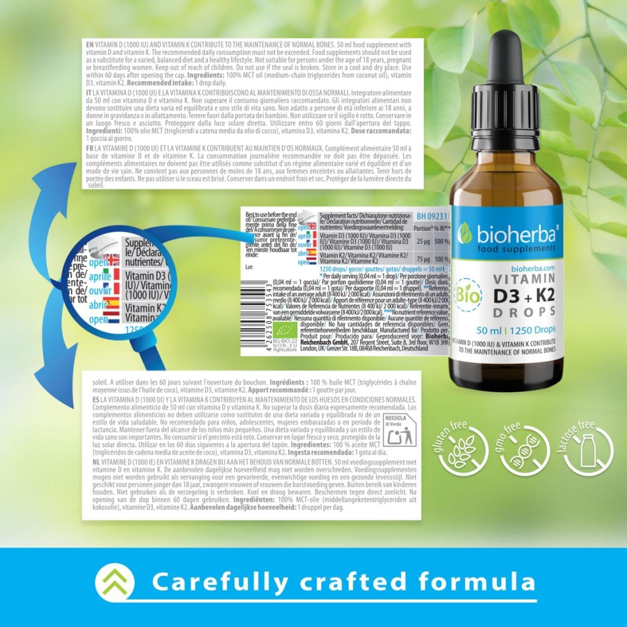 Vitamin D3 + K2 Drops - High Content Formula with MK-7 & MCT Oil | 50ml (1250 Drops) - by Bioherba (1) - Image 6