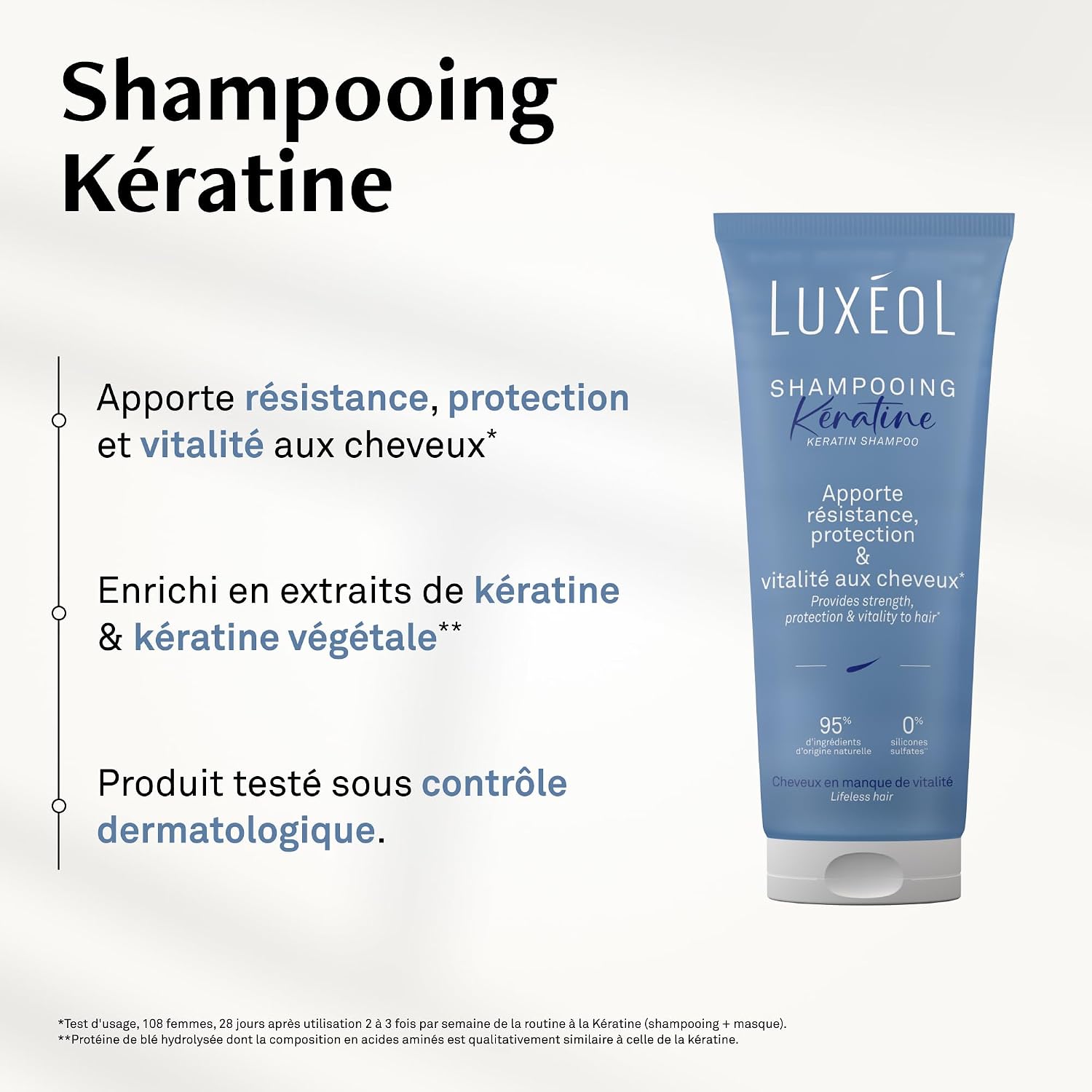 LUXÉOL Keratin Shampoo - Provides Resistance | Softer, smooth & radiant hair* - 95% ingredients of natural origin - silicone-free - Made in France - 200 ml - Image 3
