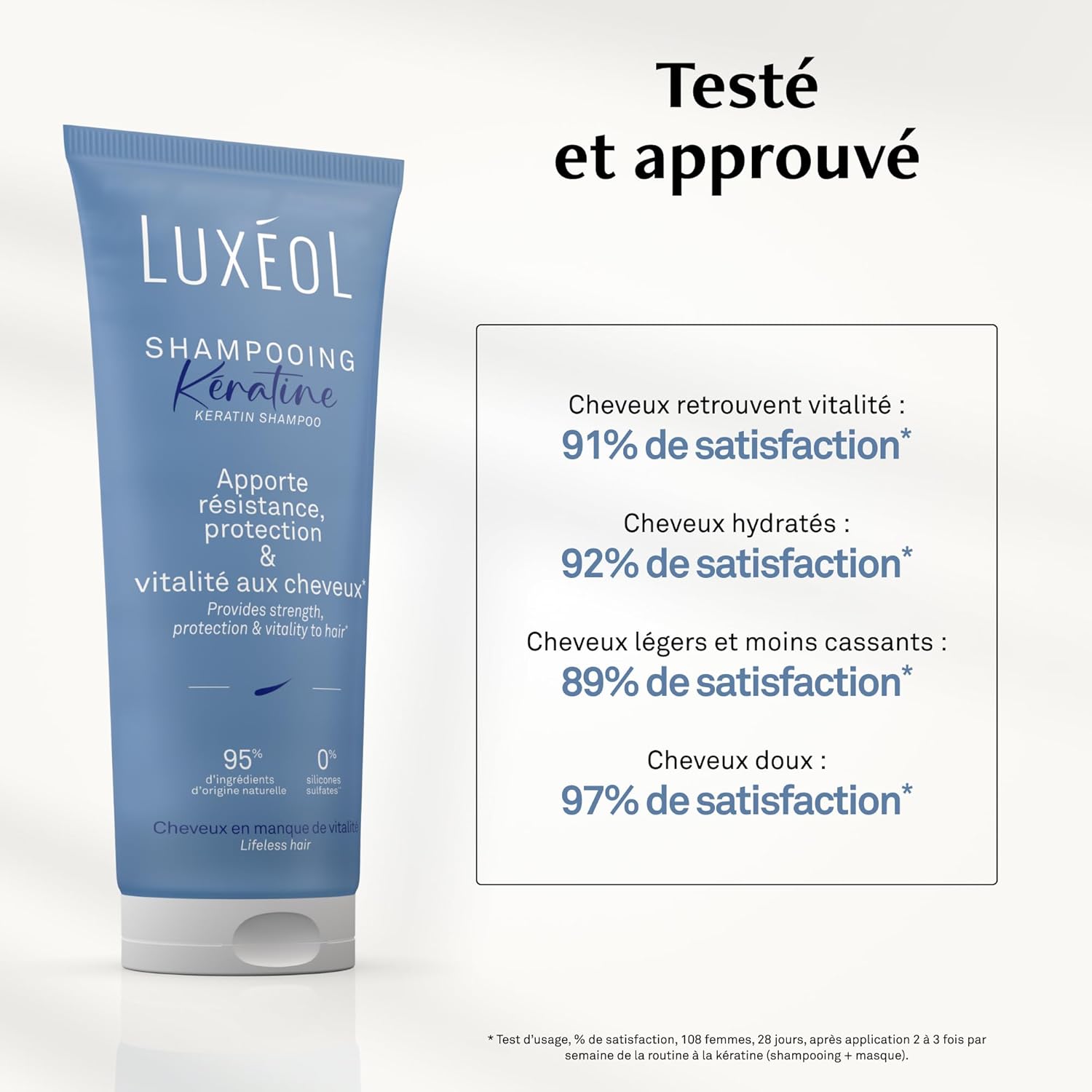 LUXÉOL Keratin Shampoo - Provides Resistance | Softer, smooth & radiant hair* - 95% ingredients of natural origin - silicone-free - Made in France - 200 ml - Image 5