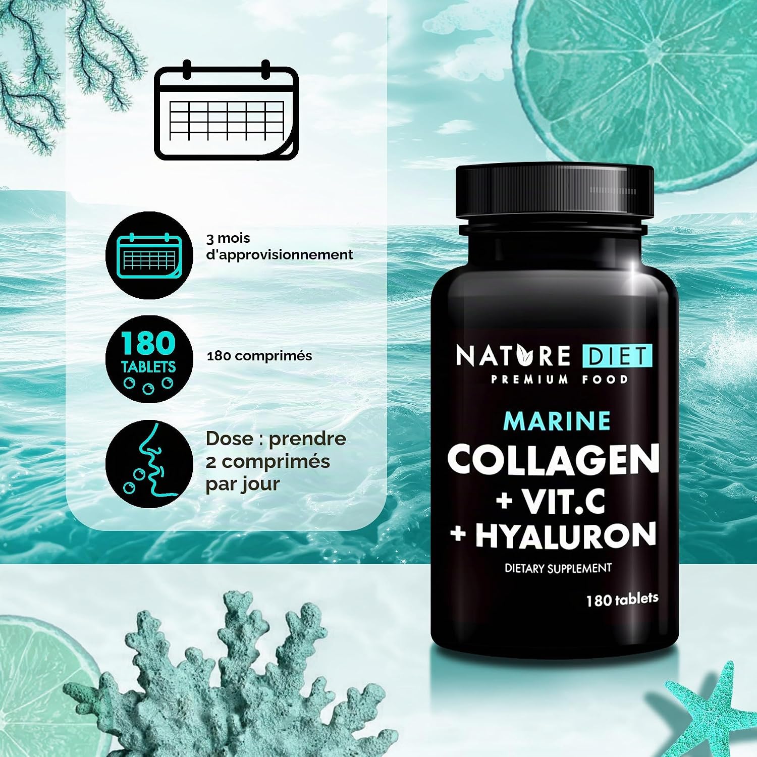 Nature Diet Marine Collagen with Hyaluronic Acid and Vitamin C | 180 tablets, 500 mg, Peptane F, Fish Collagen - Image 5