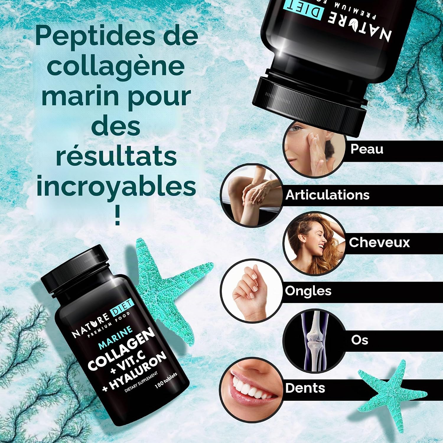 Nature Diet Marine Collagen with Hyaluronic Acid and Vitamin C | 180 tablets, 500 mg, Peptane F, Fish Collagen - Image 6