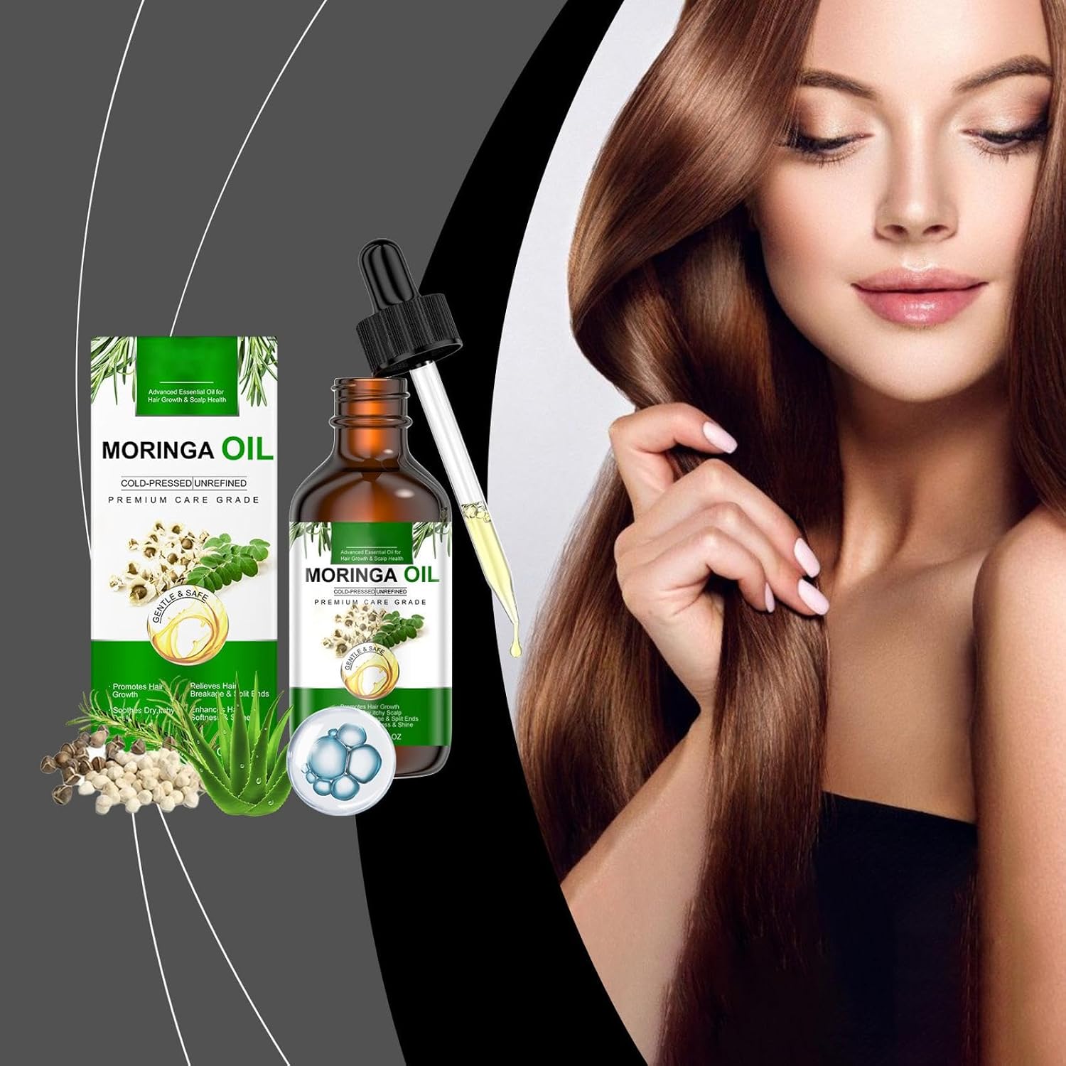 Organic Moringa Oil Pure Hair - Organic Moringa Oil Moisturize, Nourish, Lighten Hair, Reduce Frizz, Make Them Soft And Shiny 60ml (1pc) - Image 3