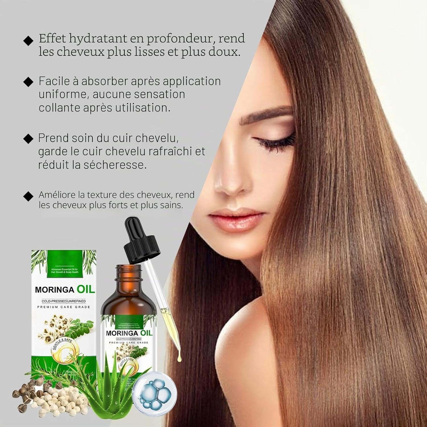 Organic Moringa Oil Pure Hair - Organic Moringa Oil Moisturize, Nourish, Lighten Hair, Reduce Frizz, Make Them Soft And Shiny 60ml (1pc) - Image 6