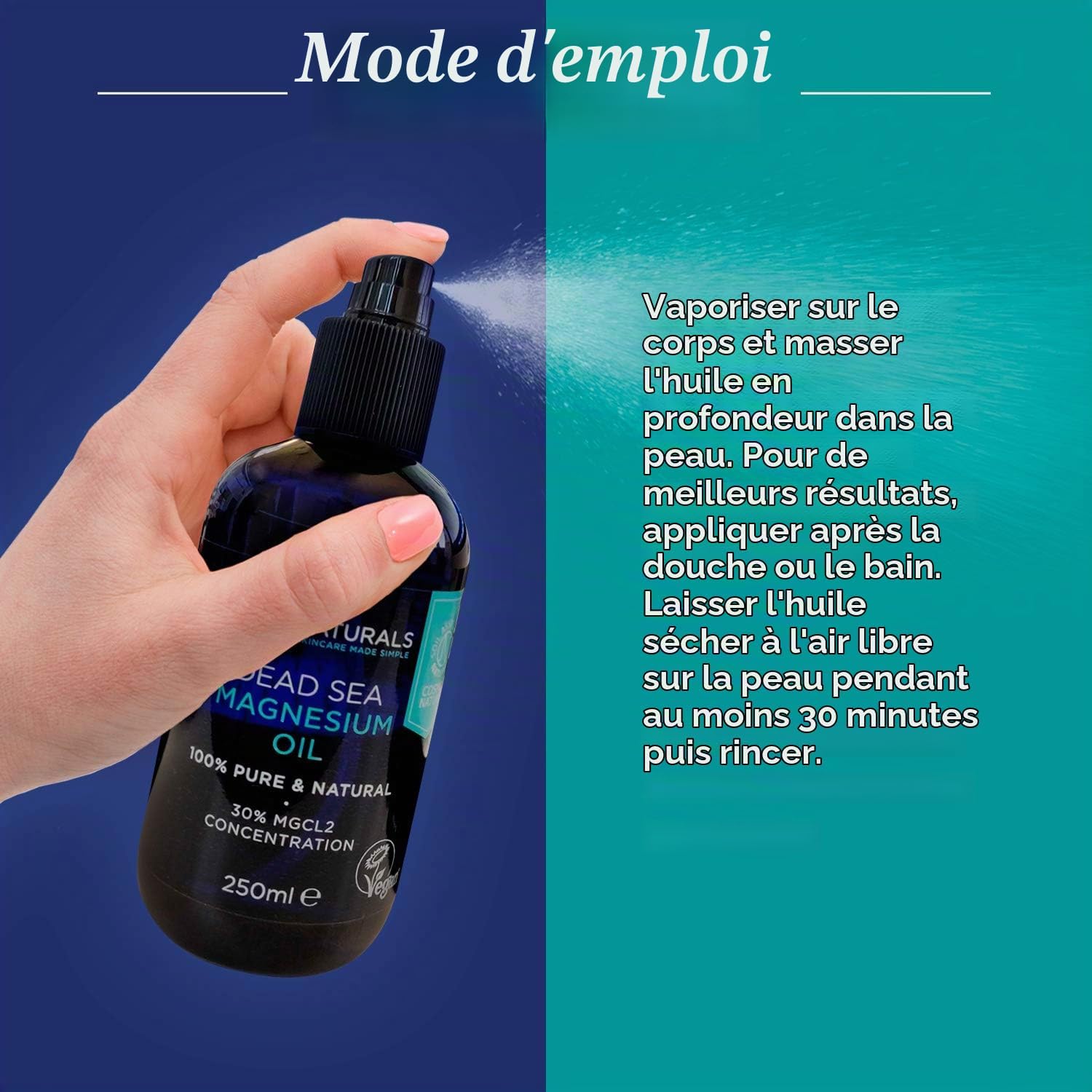 PraNaturals Pure Dead Sea Magnesium Oil Spray 250ml | Muscle Relaxation Oil, Natural Deodorant, Hair Care, Dental Descaling, Vegan & Cruelty Free - Image 5