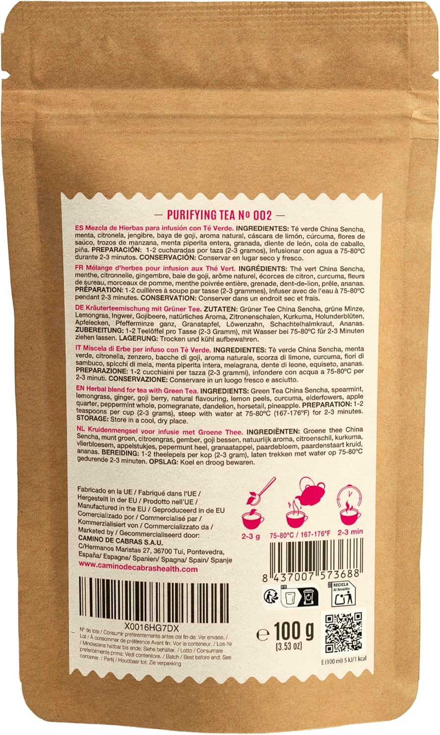 Detox Tea - Powerful Draining Water Retention - Anti Cellulite Infusion - Diuretic - Digestion - Green Tea, Turmeric, Ginger, Peppermint, Goji Berry, Dandelion, Pineapple - Herbal Tea 100g - Image 9