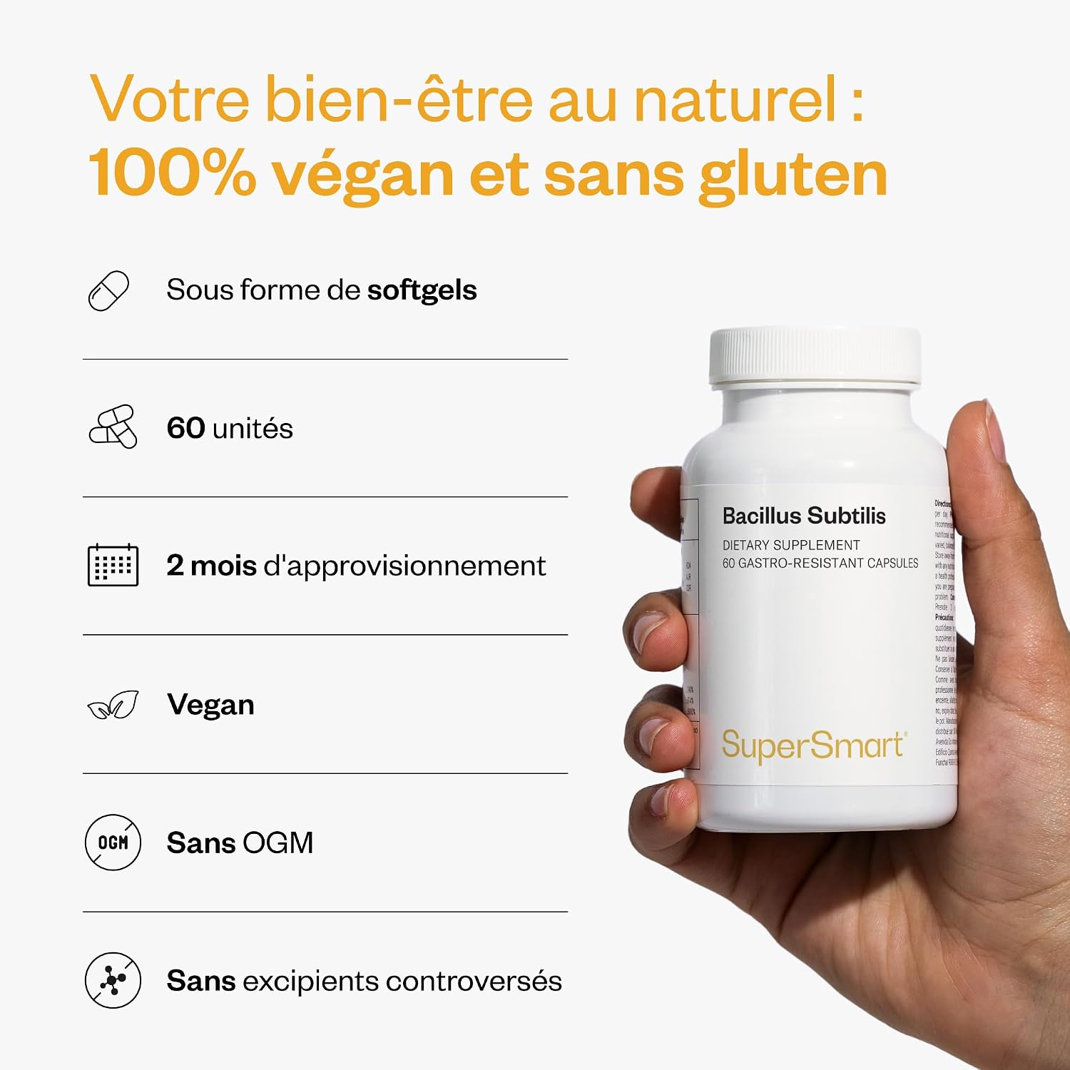 Bacillus Subtilis - Improves Natural Defenses - Vegan - SuperSmart | 3.1 Billion CFU - Contributes to the fight against pathogenic bacteria and micro-organisms - Image 6