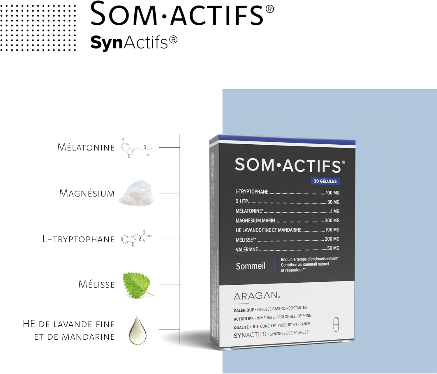 Somactif - Adult Sleep Supplement - Melatonin, Marine Magnesium, Valerian, Essential Oils - Aragan - 30 Capsules - Image 3