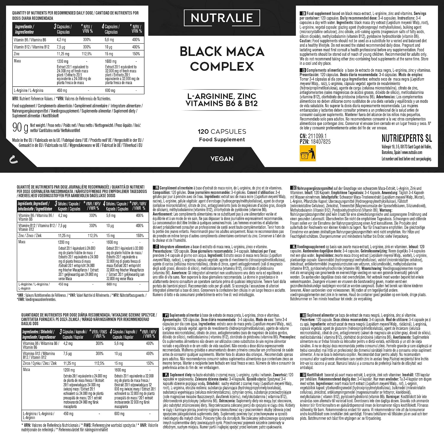 Black Maca from the Andes 32000mg, Power 20:1, L-Arginine Zinc | Vitamins B6 B12, Peruvian Maca Men and Women, 120 Capsules Black Maca Complex Nutralie - Image 7