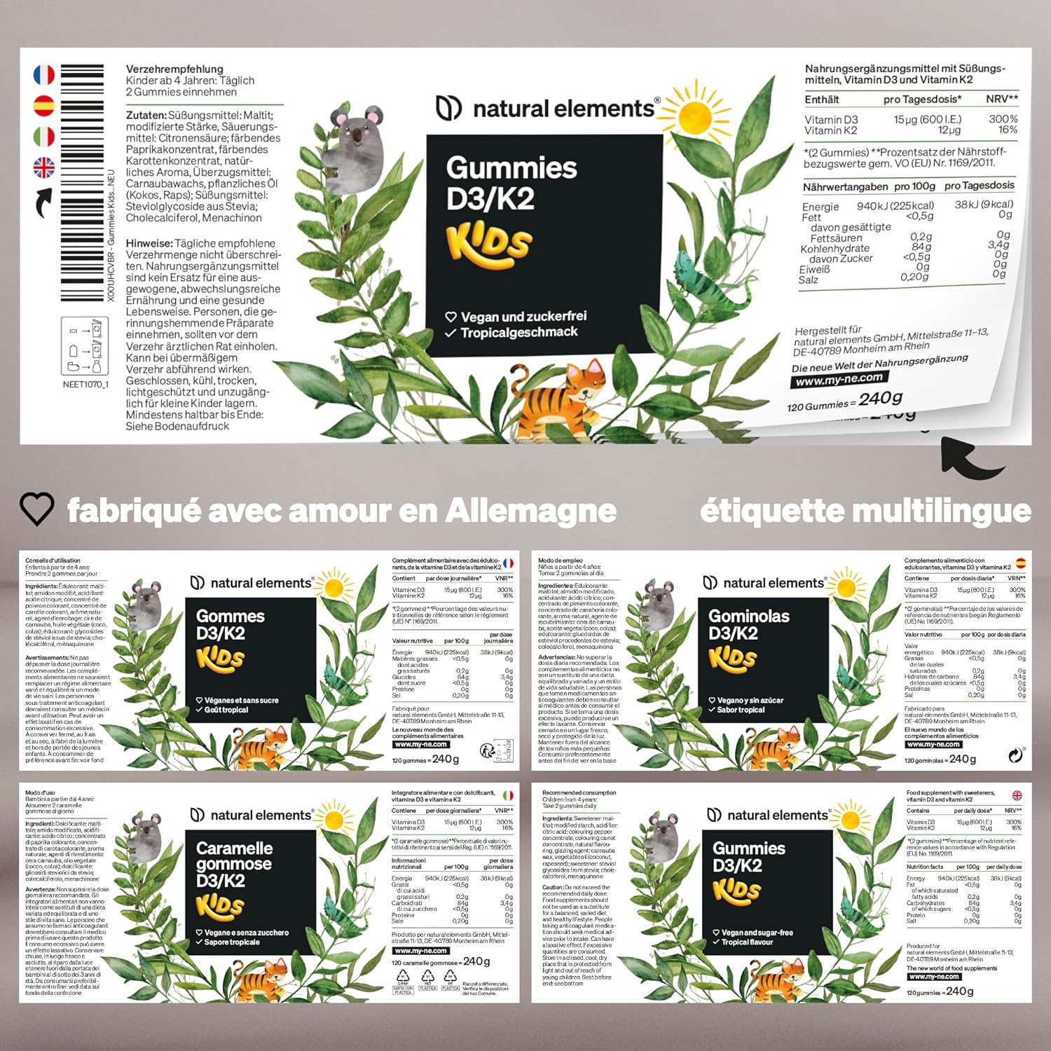 KIDS Gummies with Vitamin D3 and K2 – 120 Gummies – Tropical Flavour – Vegan, Sugar Free, Child-friendly Dosage – Produced and Laboratory Tested in Germany - Image 6