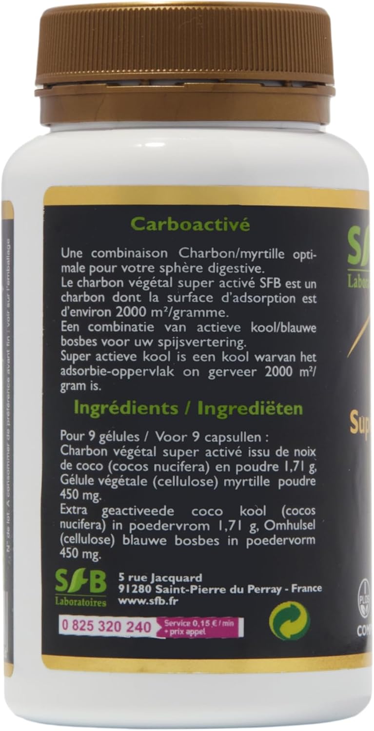 SFB Laboratoires - Super Activated Vegetable Charcoal with Blueberry - High Absorption - Limits Bloating - Reduces Intestinal Gases - Digestive Wellness - 90 Vegetable Capsules - Image 3
