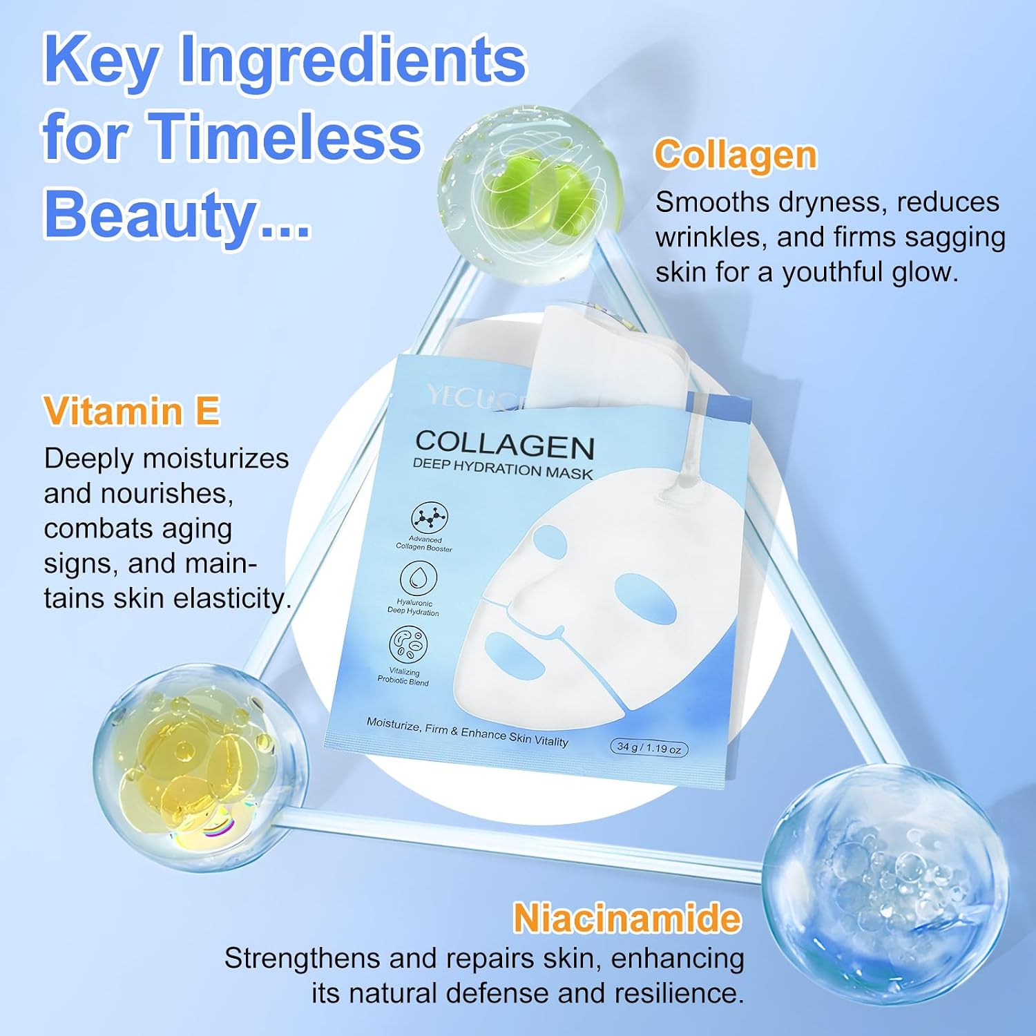 Collagen Mask (Pack of 6), Hydrating Hydrogel Night Mask for Women, Shrinking Pores, Improving Elasticity, for All Skin Types - Image 6