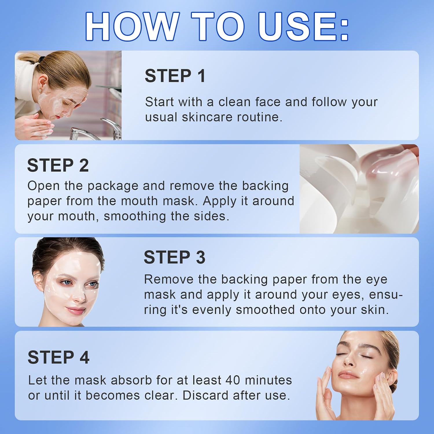 Collagen Mask (Pack of 6), Hydrating Hydrogel Night Mask for Women, Shrinking Pores, Improving Elasticity, for All Skin Types - Image 8