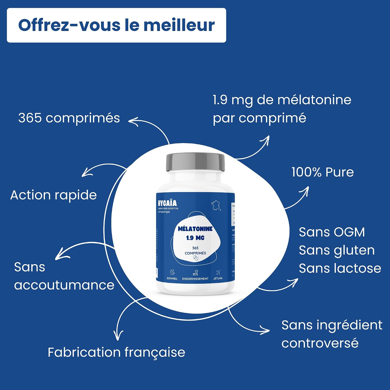Melatonin 1.9 mg | 365 Tablets | Fast Acting | Adult Sleep | Dietary Supplement | No Addiction | Fast Sleep, Repairing Night | High Dosed | Made in France - Image 4