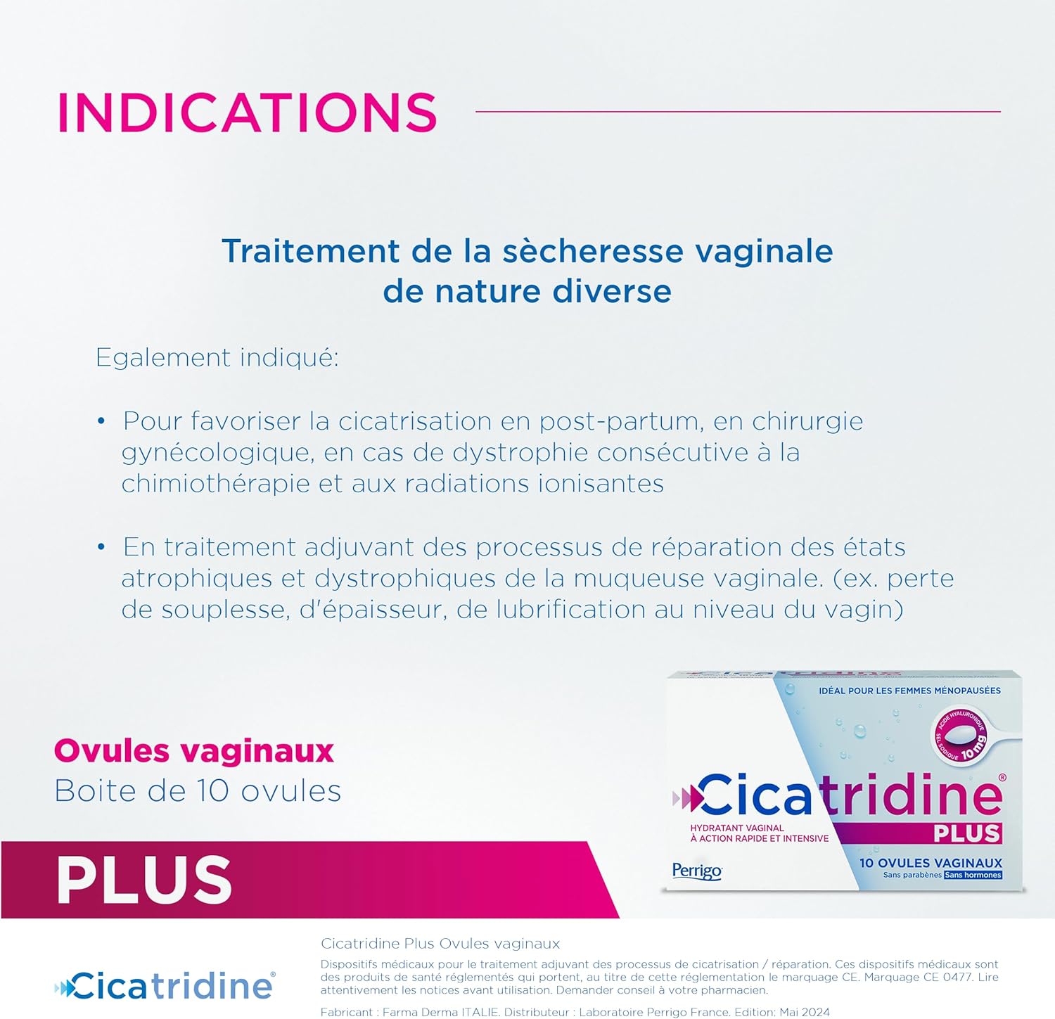 Cicatridine PLUS – Vaginal Ovules - Vaginal Dryness Treatment - For Postmenopausal Women - Hyaluronic Acid Sodium Salt 10mg - Medical Device - 10 Eggs - Image 5