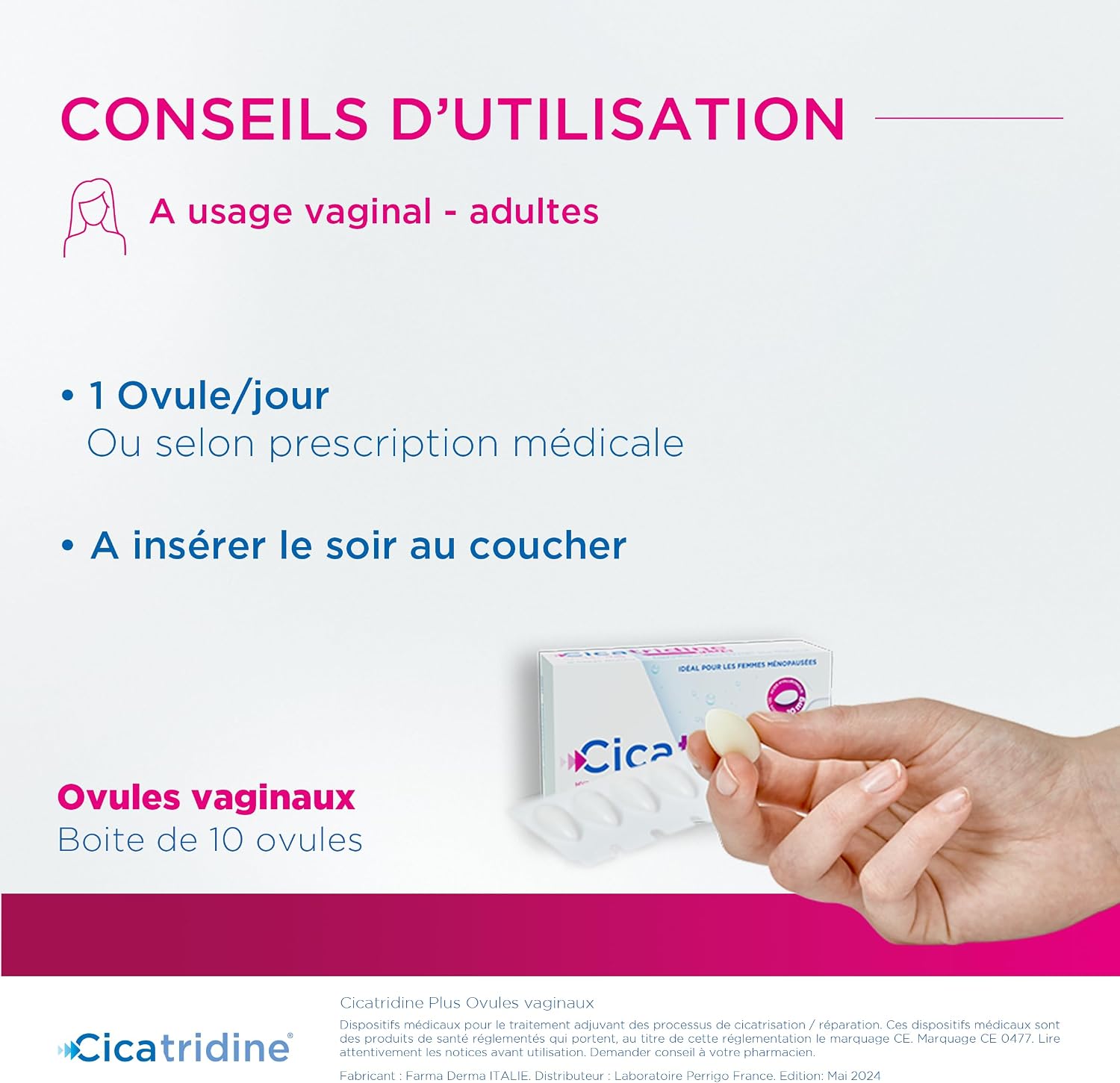 Cicatridine PLUS – Vaginal Ovules - Vaginal Dryness Treatment - For Postmenopausal Women - Hyaluronic Acid Sodium Salt 10mg - Medical Device - 10 Eggs - Image 6