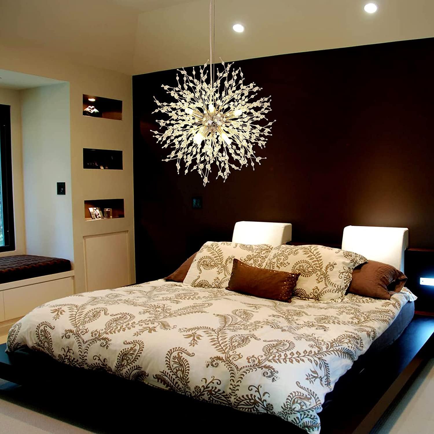Modern Gold Crystal Dandelion Chandeliers with 8 Bulbs and 32 Crystal Ropes Chandeliers for Living Room Bedroom Dining Room Foyer Bar (Warm Light,Gold) - Image 5