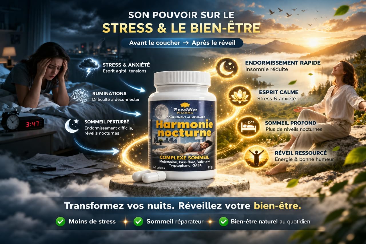 Sleep & Relaxation - Night Harmony - Melatonin & Valerian - 60 Capsules Without Addiction - Cure 30 to 60 Days - GABA, Tryptophan & Passion Flower - Image 3