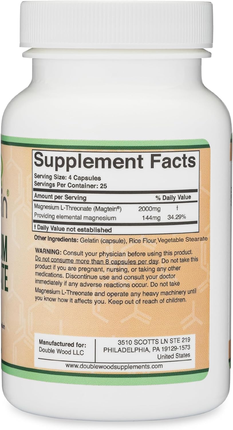 Double Wood Supplements Magnesium Capsules L Threonate (High Absorption Supplement with the Most Bioavailable Form) 120 Capsules (2000 mg) - Image 9