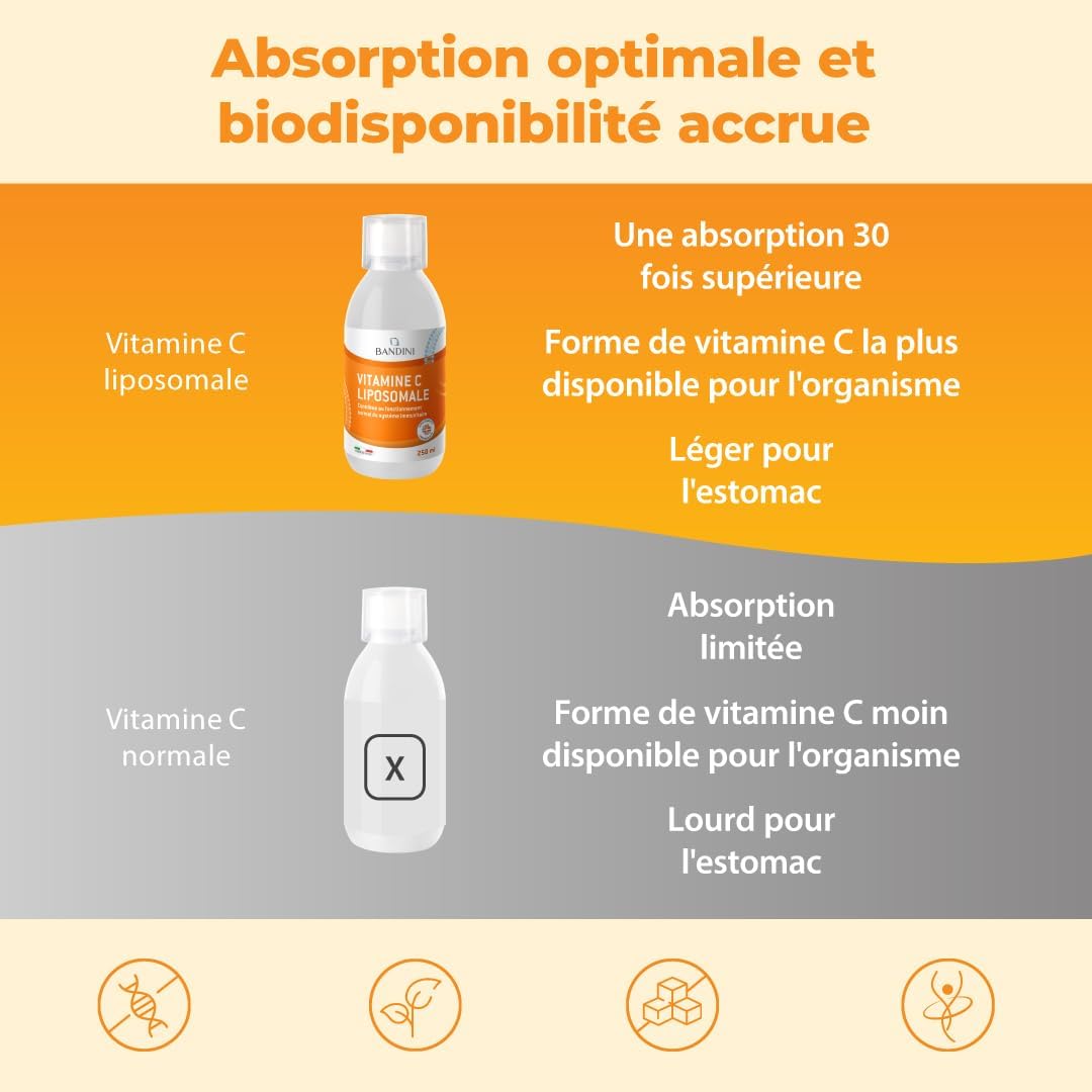 Bandini® Liposomal Vitamin C 1000 mg - Liquid Supplement 250 ml - | Powerful Dosage and Maximum Absorption - Immune System & Fatigue - 100% Vit C Ascorbic Acid Bioavailable - Vegan - Image 4