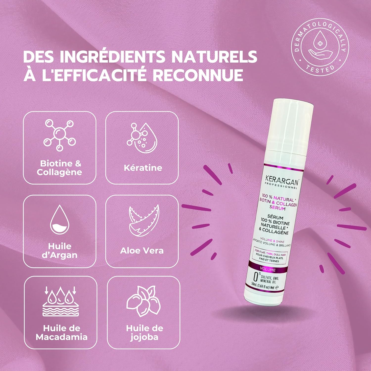 Kerargan Biotin Collagen Airless Volume Hair Serum 50 ml | Precise and hygienic airless bottle, adds volume and shine, smooths frizz and protects the tips - Image 5