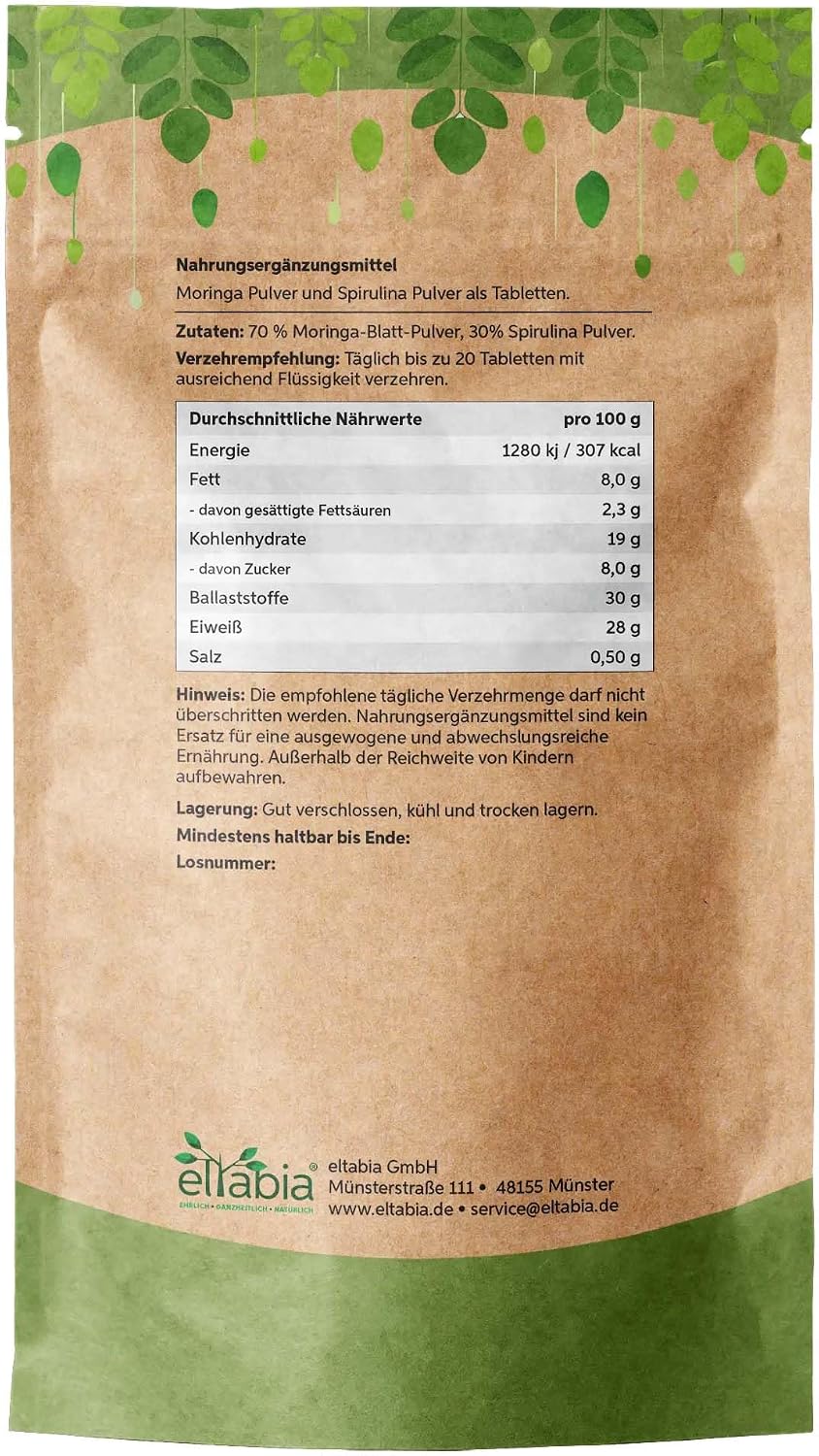 Moringa 1000 Comprimés 500g de nourriture crue végétalienne de qualité à haute dose - Image 3