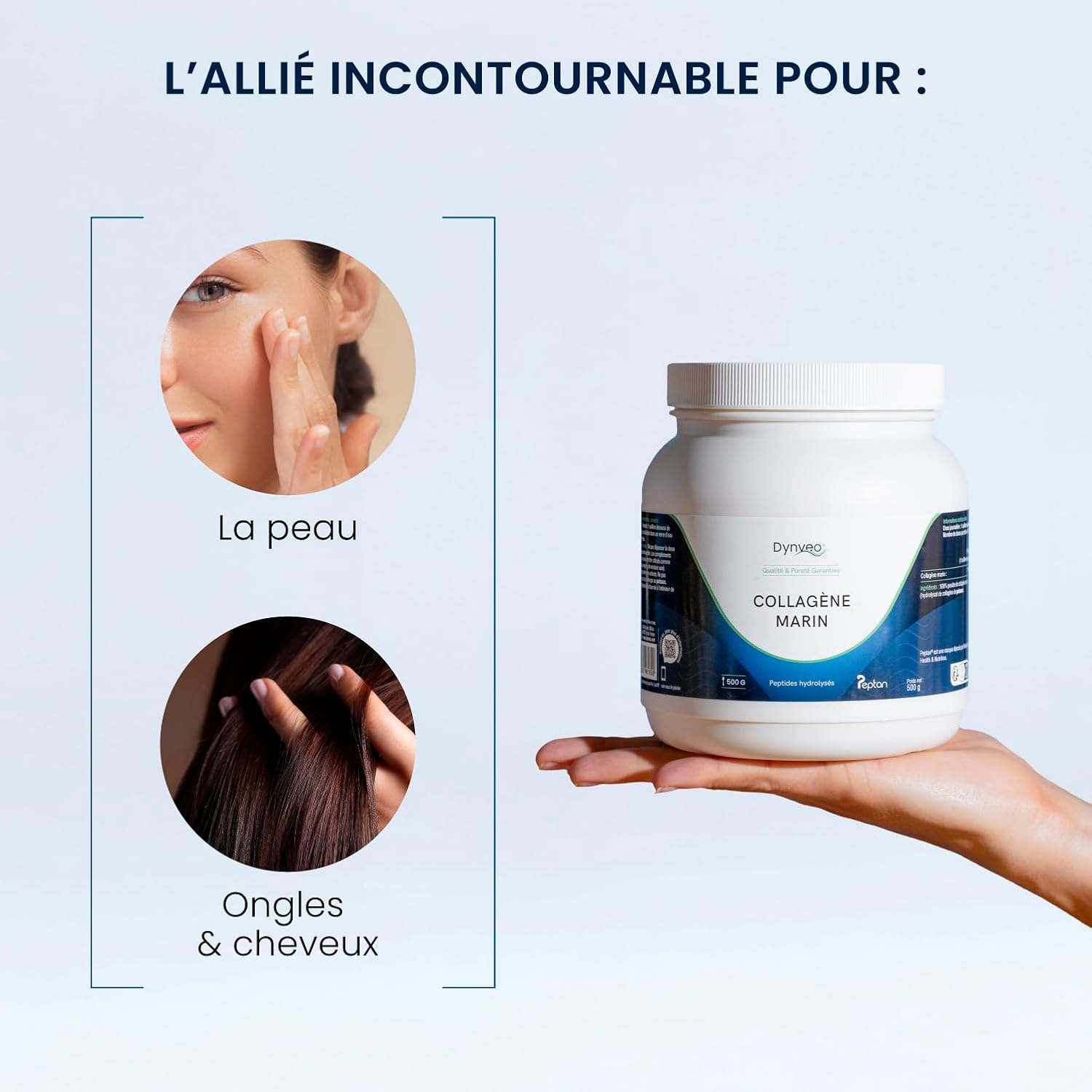 Hydrolyzed Marine Collagen - Soft & Hydrated Skin - Type 1 Bioactive Peptides 2000 DA - High Bioavailability - Collagen Powder Peptan Quality - Sustainable Peach - 500G (48 days) - Dynveo - Image 3