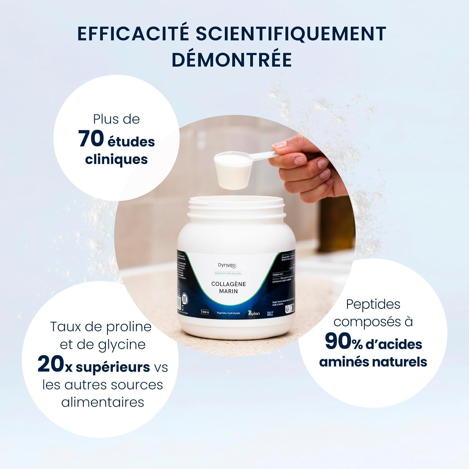Hydrolyzed Marine Collagen - Soft & Hydrated Skin - Type 1 Bioactive Peptides 2000 DA - High Bioavailability - Collagen Powder Peptan Quality - Sustainable Peach - 500G (48 days) - Dynveo - Image 6