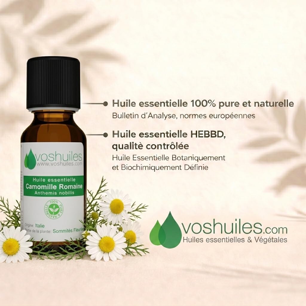 VOSHUILES - Roman Chamomile Essential Oil 5 ml - 100% Pure and Natural - HEBBD - Soothing - Ideal for Relieving Tension - Noble - Quality Essential Oil - Image 3