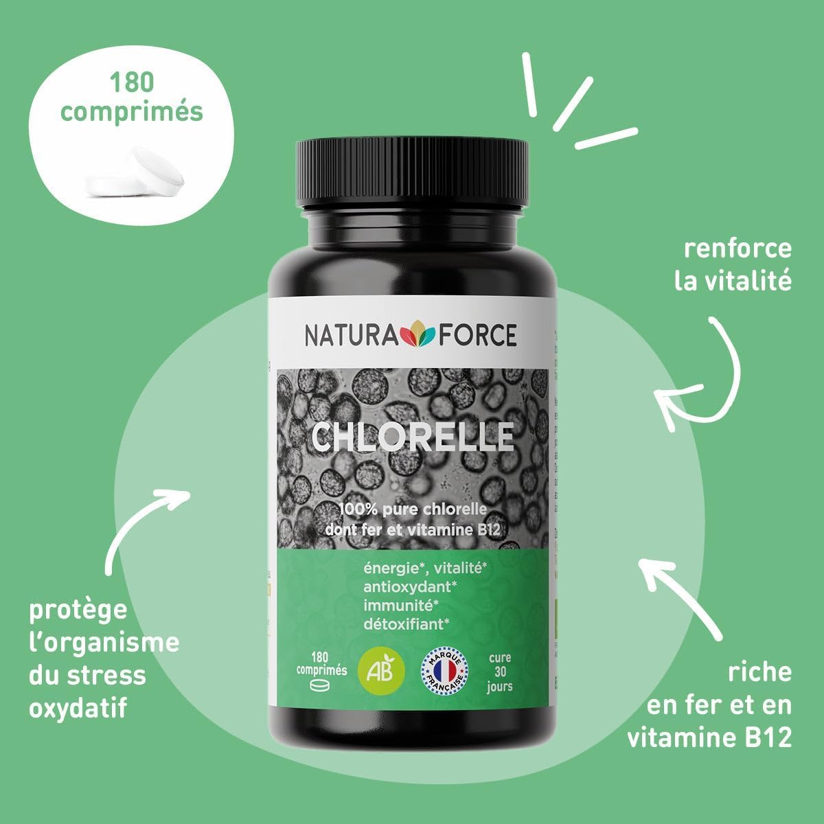 Organic Chlorella - 100% Natural - Vitality - Supports Cognitive Functions & Immunity - Rich in Iron and Vitamins - 180 Tablets - Image 3