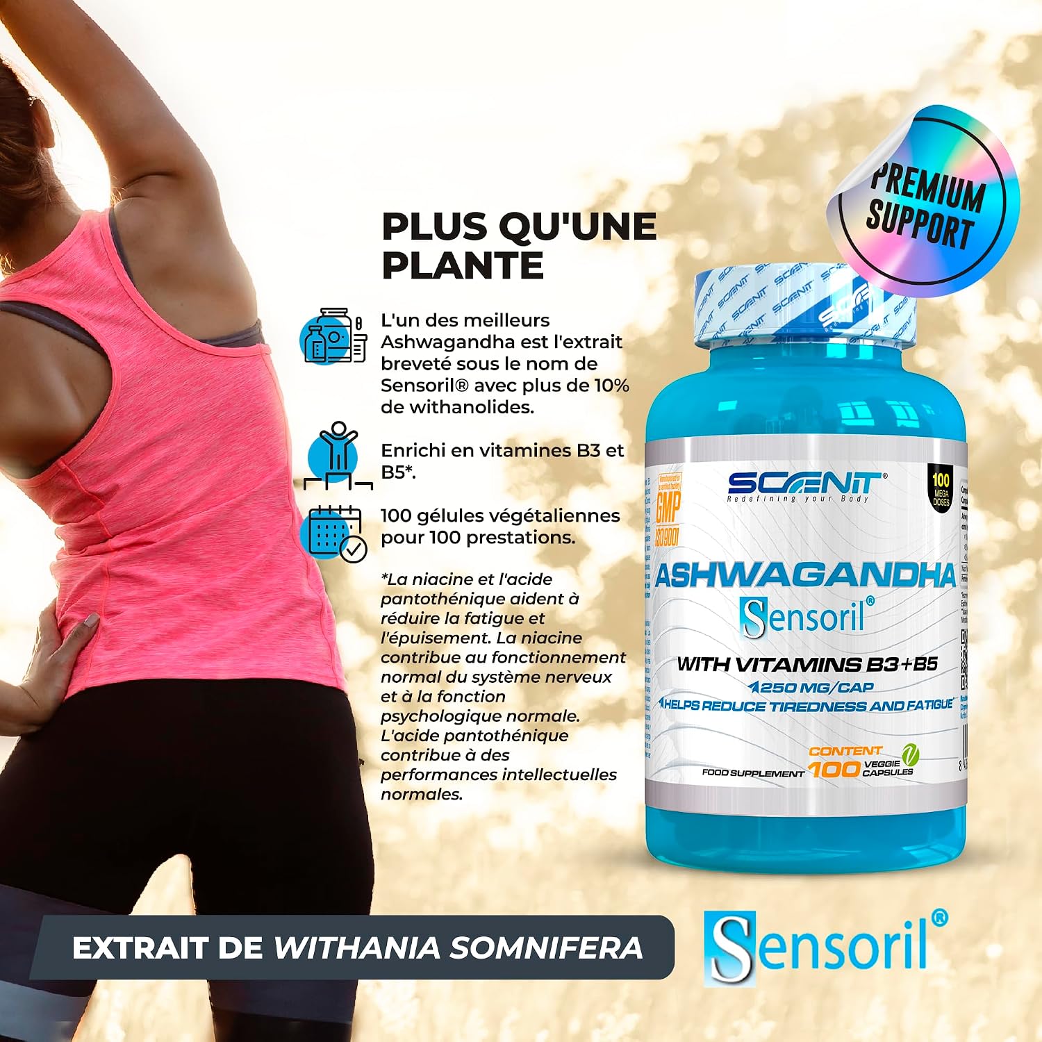 Ashwagandha Sensoril - Over 10% Withanolides - 100 Vegan Capsules for 100 Days - 250mg Per Capsule - With Vitamins B3 & B5 - Image 3