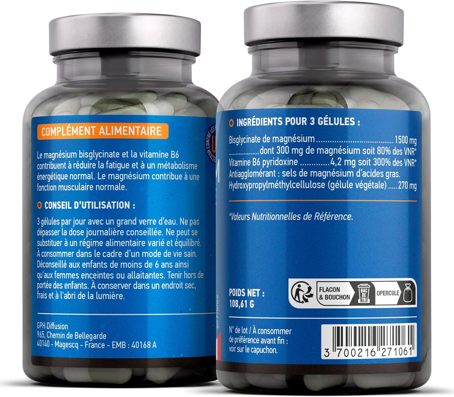 Magnesium Bisglycinate + Vitamin B6-500 mg - Fatigue - Stress - Sleep - 180 Vegetable Capsules - Maximum Absorption - Made in France - Image 3