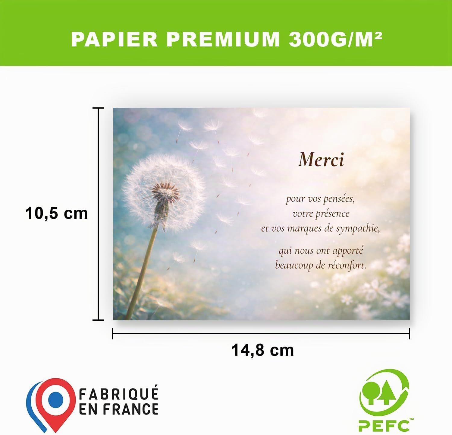 Death Sympathy Thank You Cards + 25 Self-Adhesive Envelopes Dandelion Design 10 x 15 cm Pack of 25 - Image 3