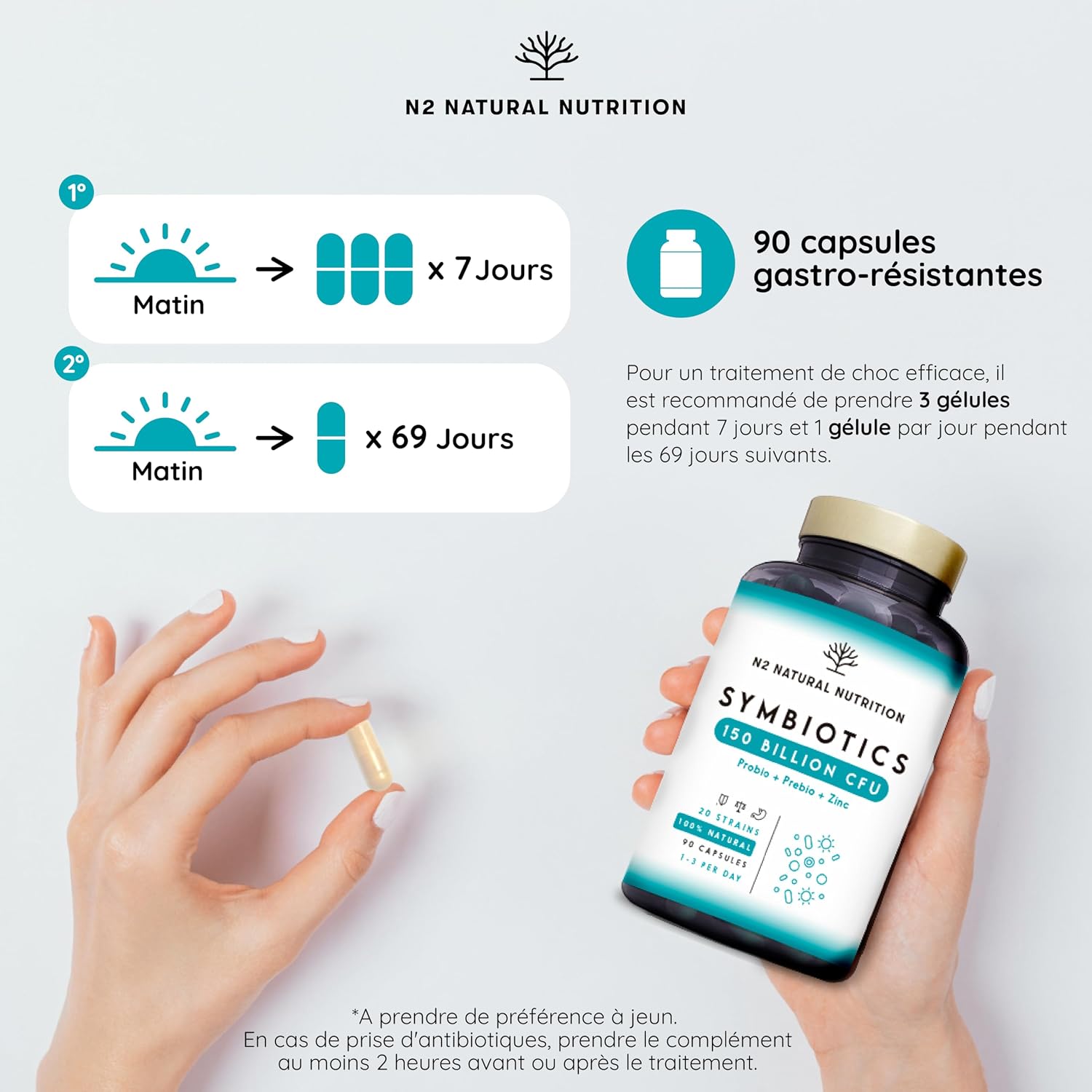 Probiotics 150 Billion CFU+Ashwagandha KSM-66 & Magnesium Digestive Health, Mental Balance and Vitality. Vegan Formulas N2 Natural Nutrition - Image 4