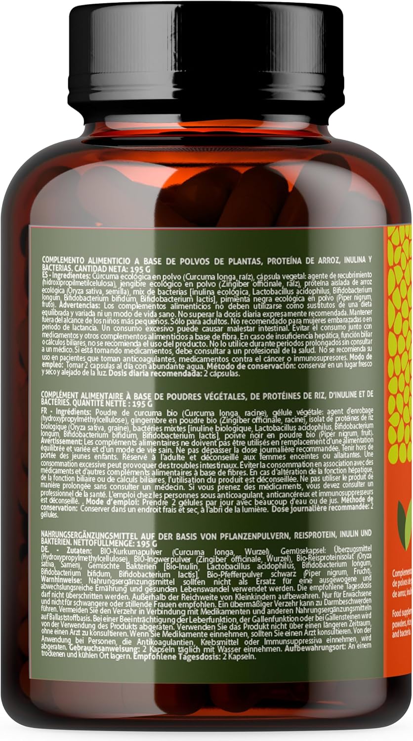 Organic Turmeric Capsules with Ginger and Black Pepper – 250 Capsules | Curcumin & Piperine | With Probiotics (200 Million CFU) and Prebiotics (Organic Inulin) – VEGAGENO - Image 7