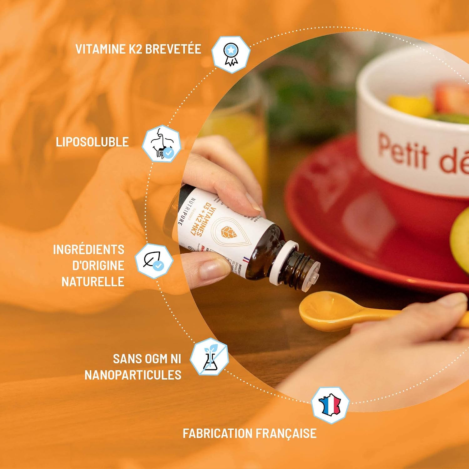 Nutripure Vitamin D3 K2-MK7 1000 IU Drops Size 5 Months | Immune System, Bone & Muscles - High Concentration & Absorption - VitaMK7 & Organic Olive Oil - Made in France - Image 3