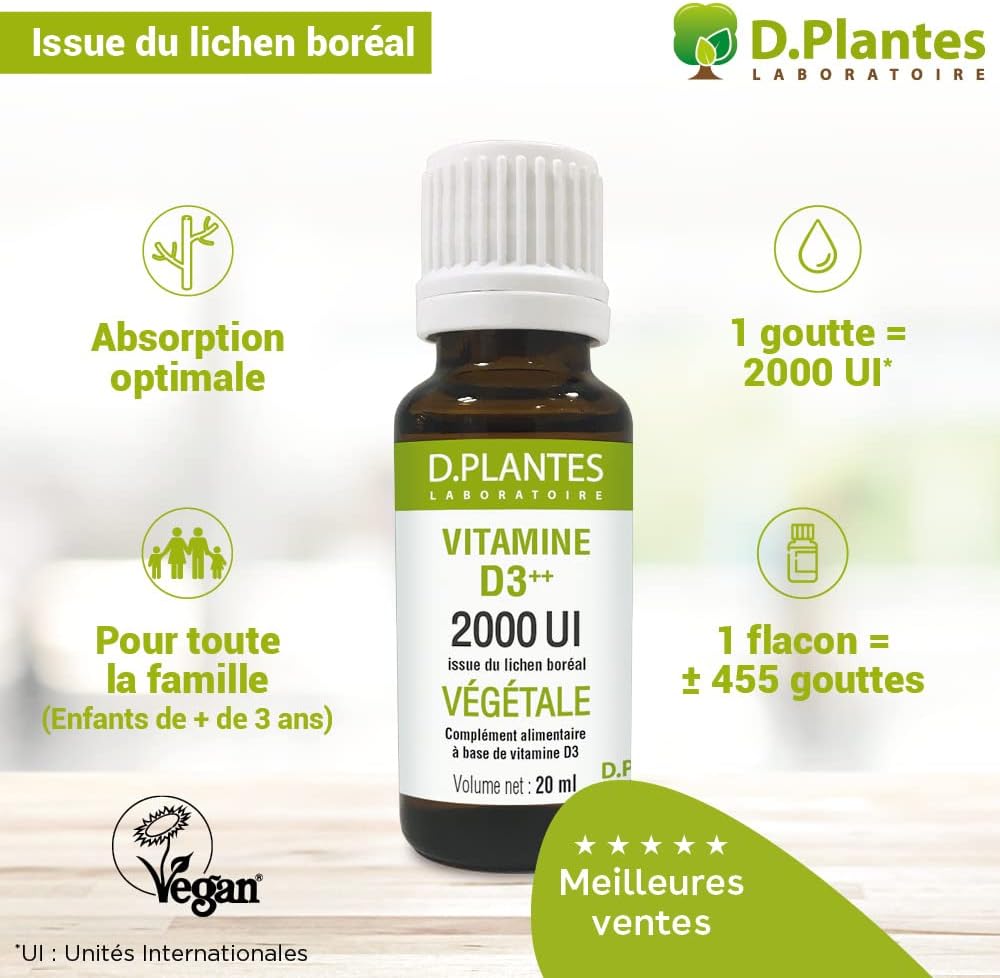 D.PLANTES - Vitamin D3 2000 IU - Food Supplement - Immunity, Normal Bone - Boost in Life D - Plant Origin - Certified Vegan - 20 ml - Image 5