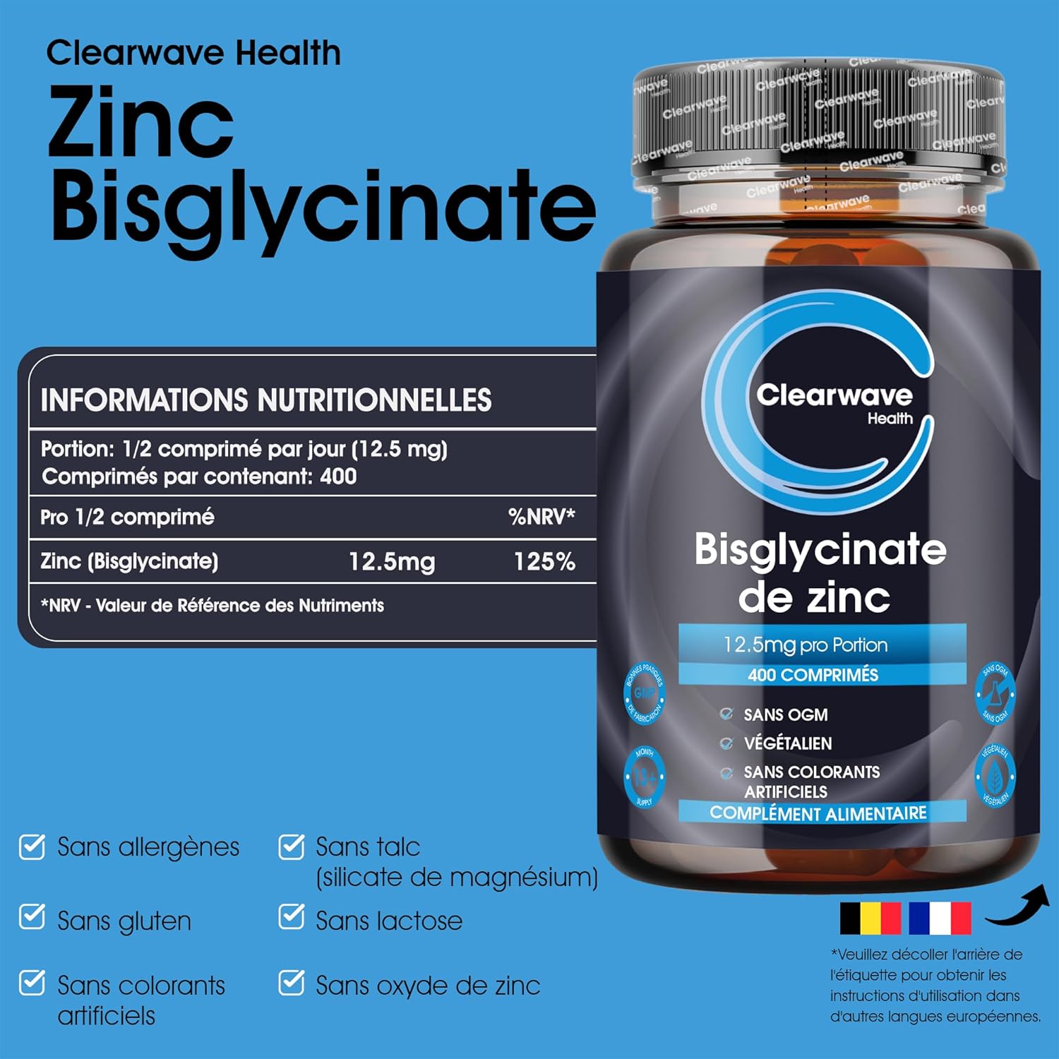 Zinc Bisglycinate | 400 Tablets | 12.5mg per Day | Vegan | chelated form with high bioavailability, immune system, skin, hair & nails, vegan, GMP - Image 6