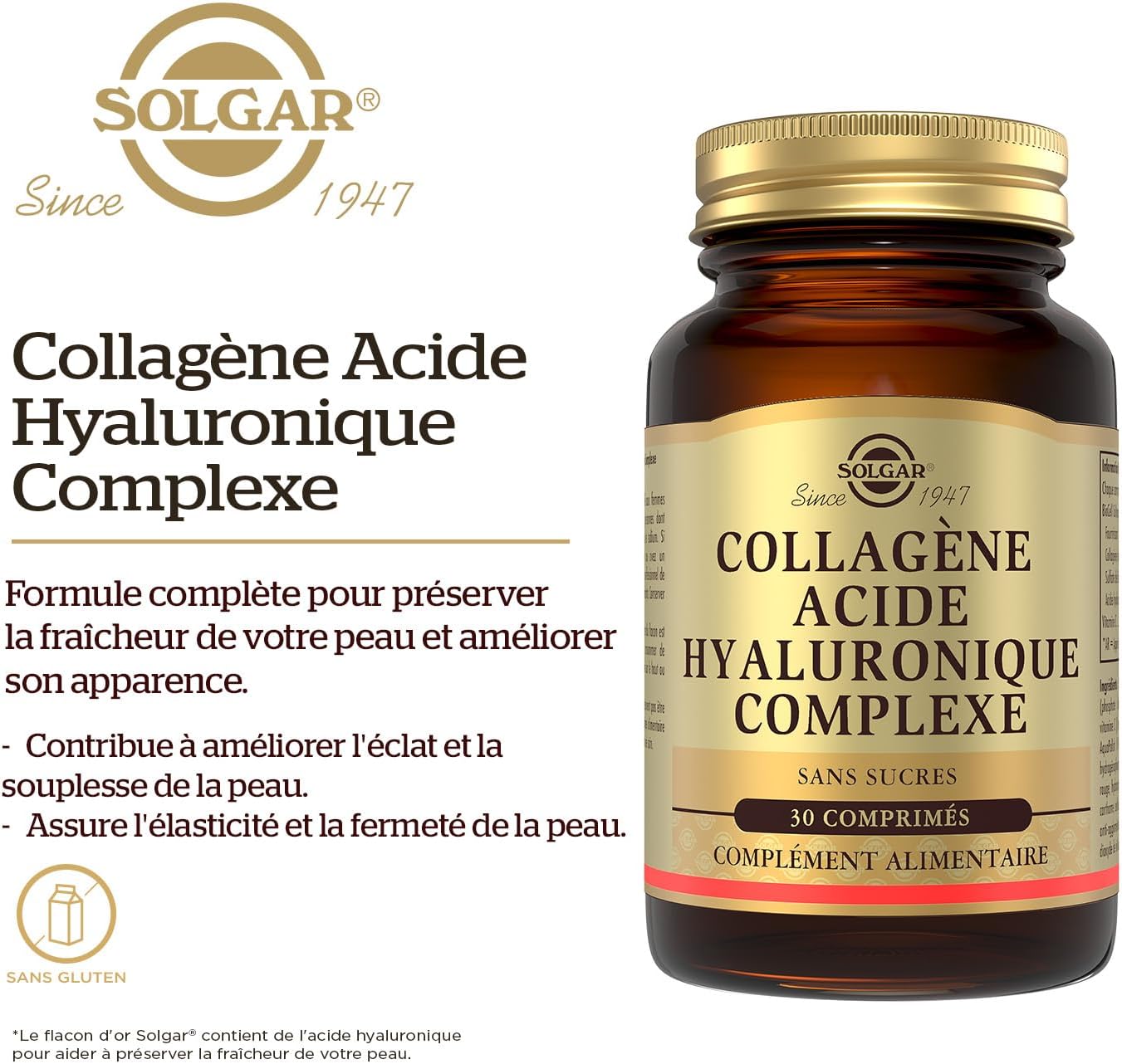 Solgar Collagen Hyaluronic Acid Complex - Skin Beauty - Wrinkles and Fine Lines - With Vitamin C and Chondroitin - Food Supplement - Bottle of 30 Tablets - Image 3