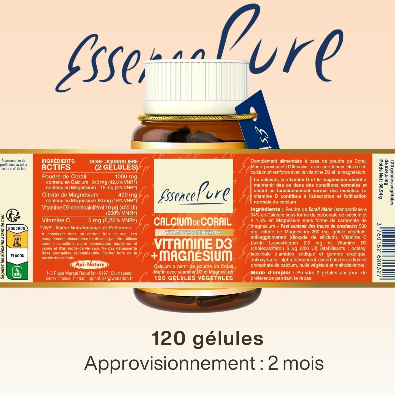 Calcium and Vitamin D Pure Essence, 120 Tablets | Calcium with vitamin D, complete formula, optimal absorption, support bones, teeth, muscles and normal functioning - Image 6