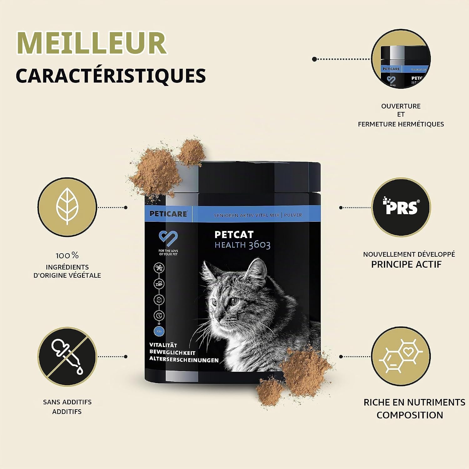 Peticare Senior Active Vital Mix Powder for Aged Cats | Natural Food Supplement with Green Mussel, MSM, Turmeric | Immune Boosts & Deficiencies | petCat Health 3603 (100 g) - Image 5