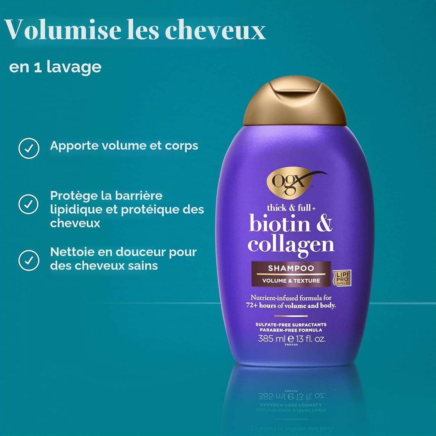OGX Biotin & Collagen Volumizing Shampoo, 385 ml Bottle - Image 4