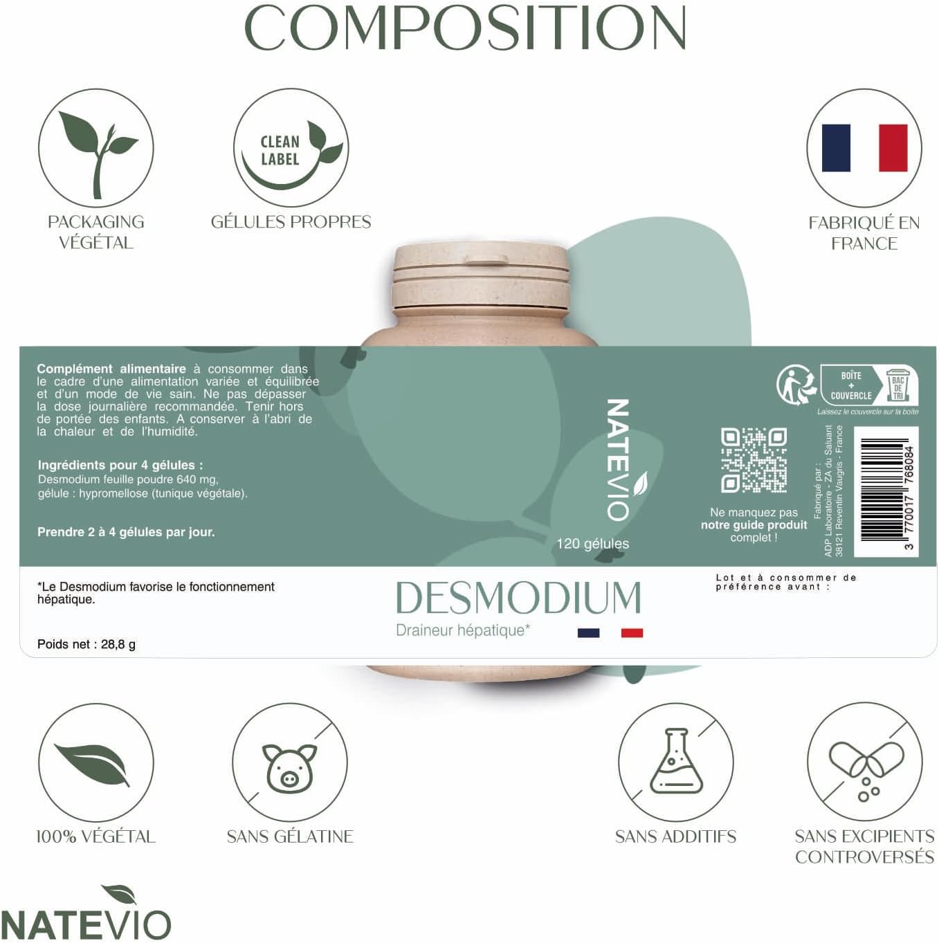 Desmodium - Leaf Powder 640 mg - 120 Capsules - Powerful and Fast Liver Detox - Adult Constipation - Made in France - Image 4