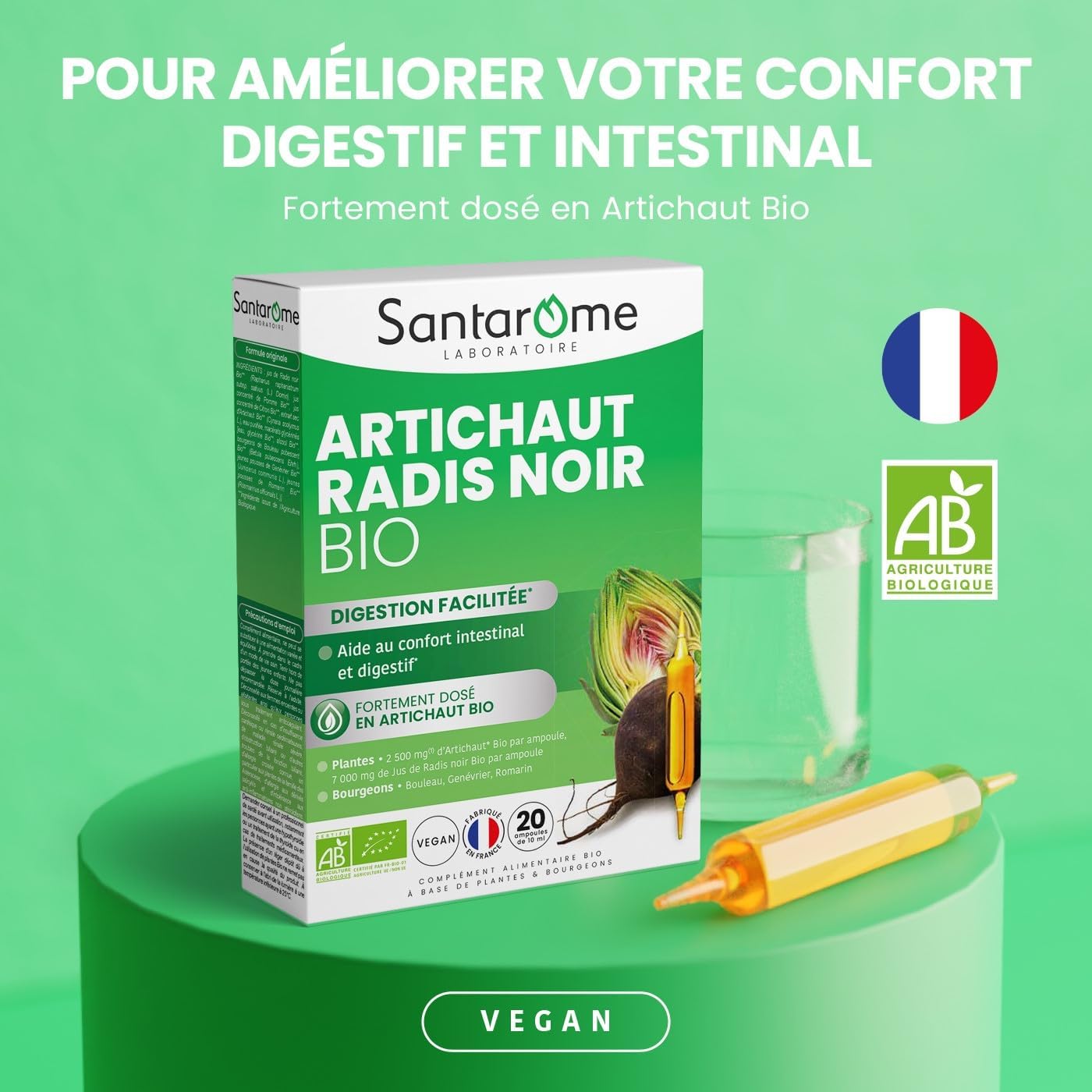 Santarome Bio - Organic Black Radish Artichoke - Organic Food Supplement Liver and Digestion - Digestive Comfort & Liver Protection - 20 Ampoules - Vegan - Made In France - Image 3