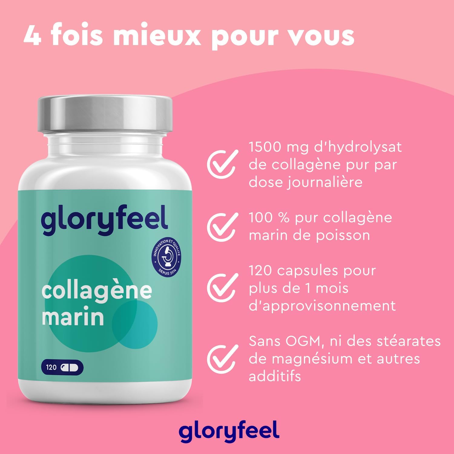 Pure Marine Collagen (Type 1) 1500mg High Dosed, 120 Collagen Hydrolyzate Capsules, 100% Natural Collagen, Easily Absorbed, No Flavors and Additives - Image 4