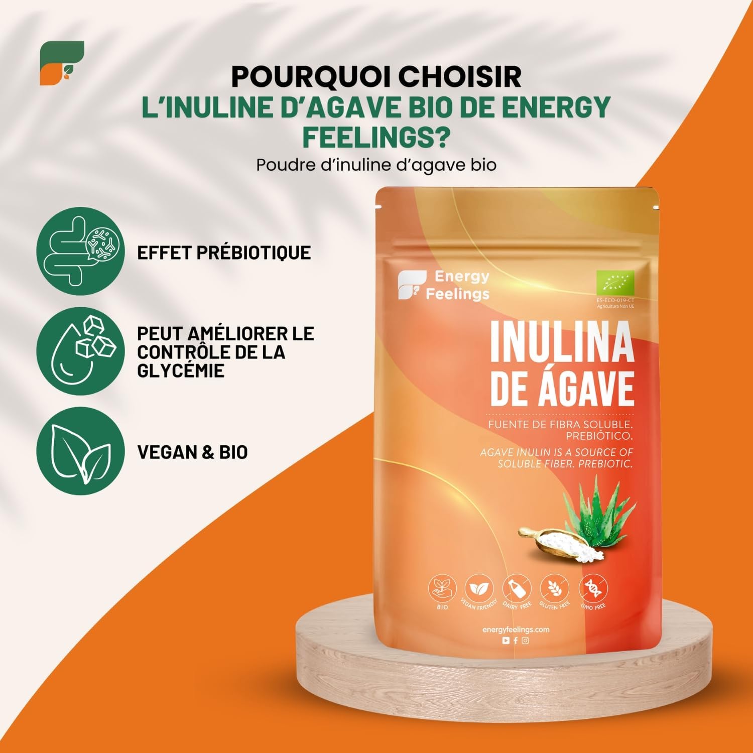 Energy Feelings Organic Agave Inulin 500g, Natural Prebiotic, Gluten Free and Lactose Free Powder Inulin, Dietary Fiber, Organic Inulin, Improves Digestion - Image 3