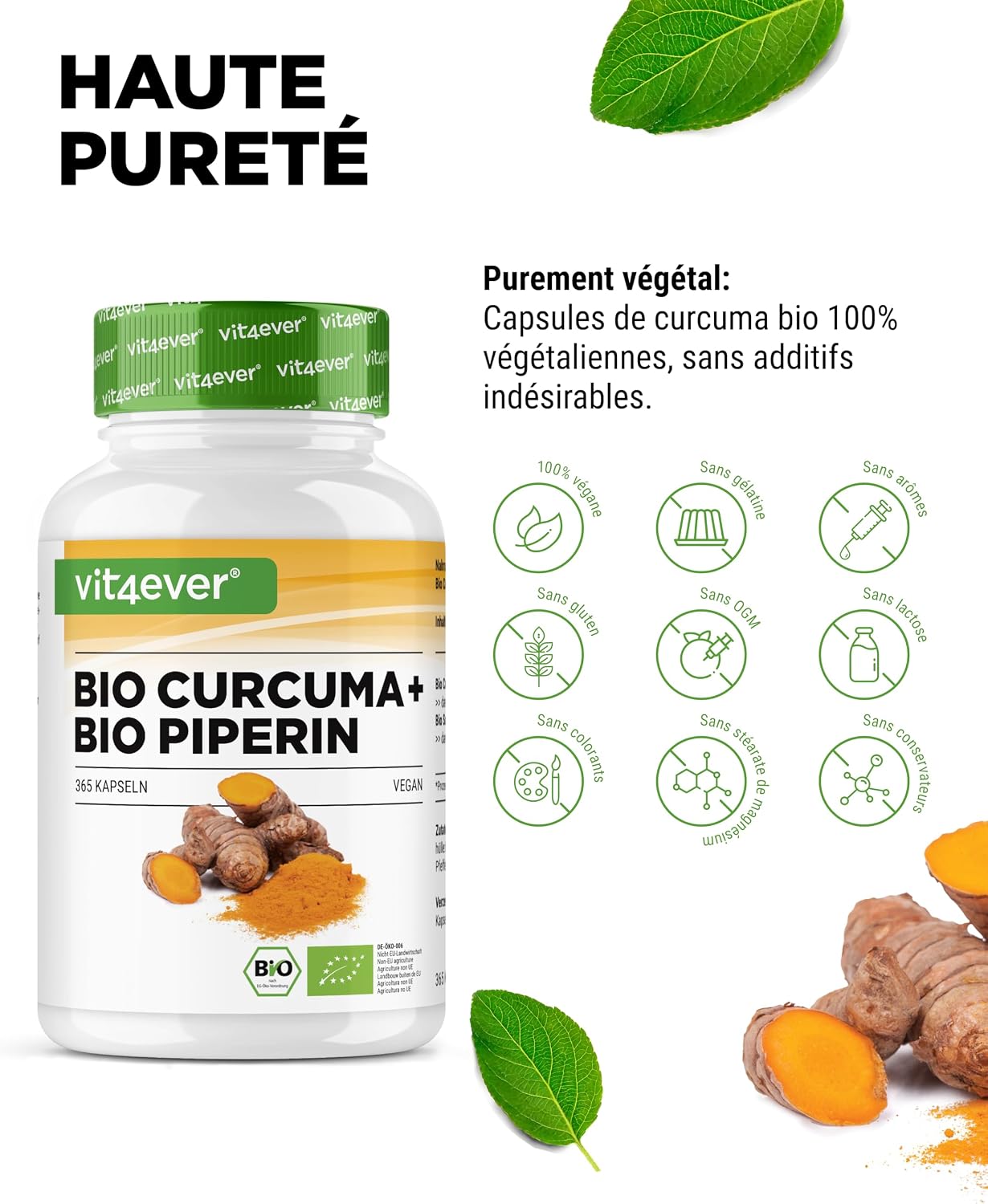 vit4ever Organic Turmeric with Black Pepper - 365 Capsules - High Dose - Image 4