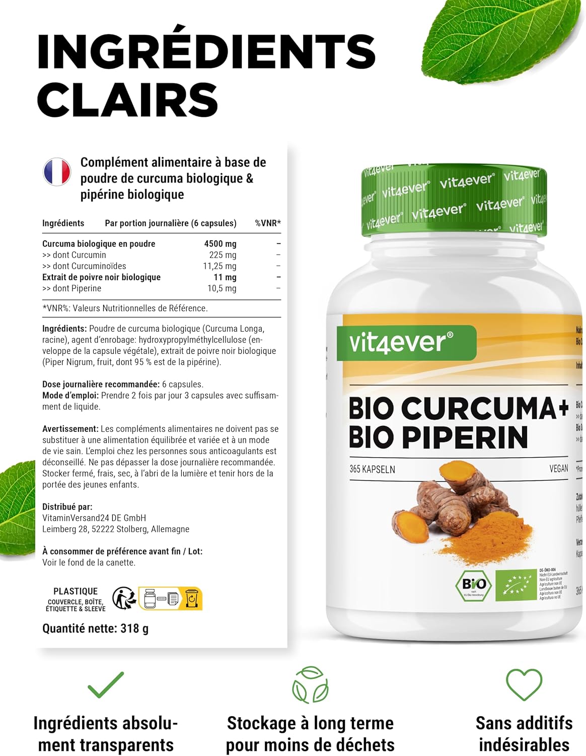 vit4ever Organic Turmeric with Black Pepper - 365 Capsules - High Dose - Image 6