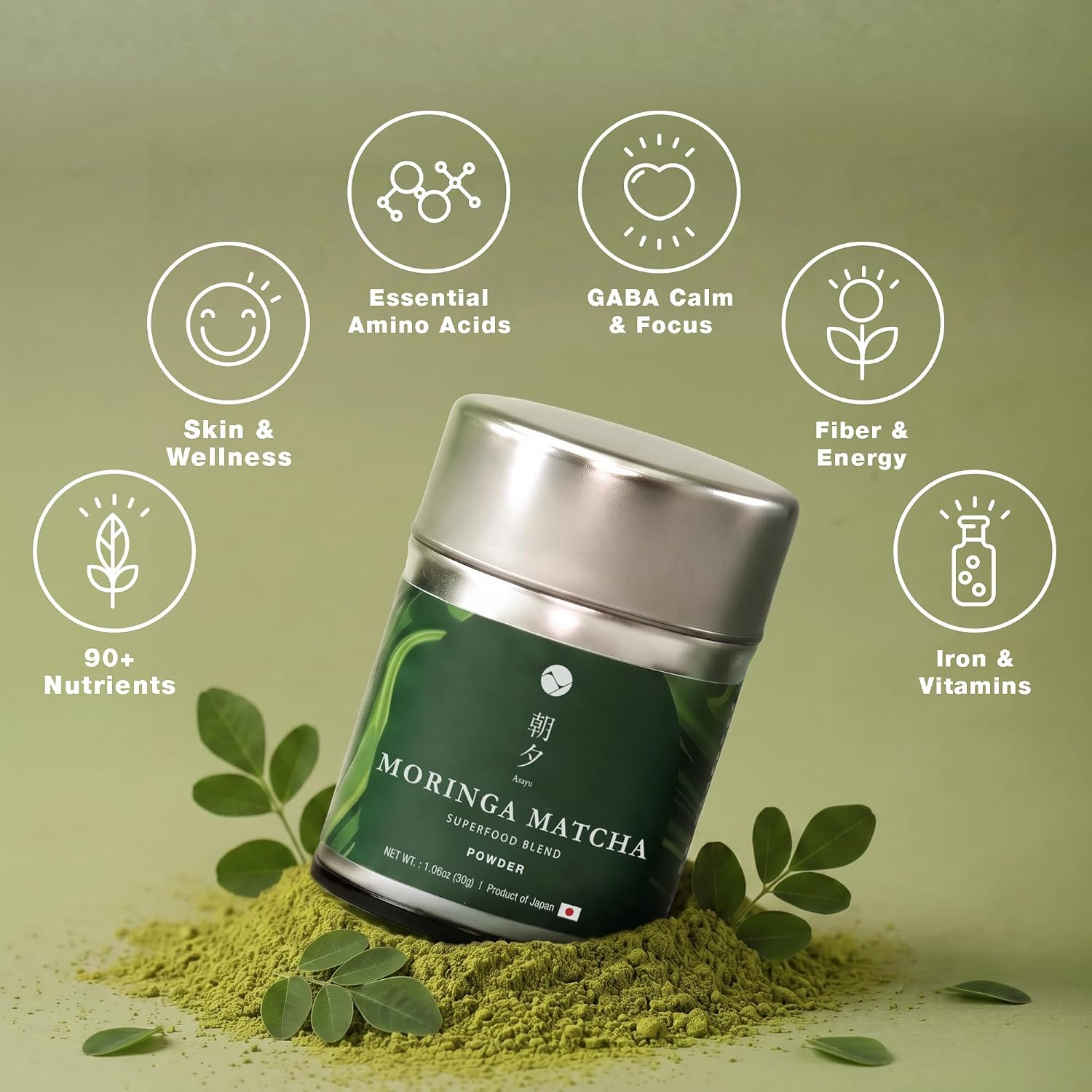 Asayu Japan Poudre de Matcha au Moringa, Mélange Naturel de Superaliments, Thé Matcha Fabriqué au Japon (Boîte de 30 g) - Image 4